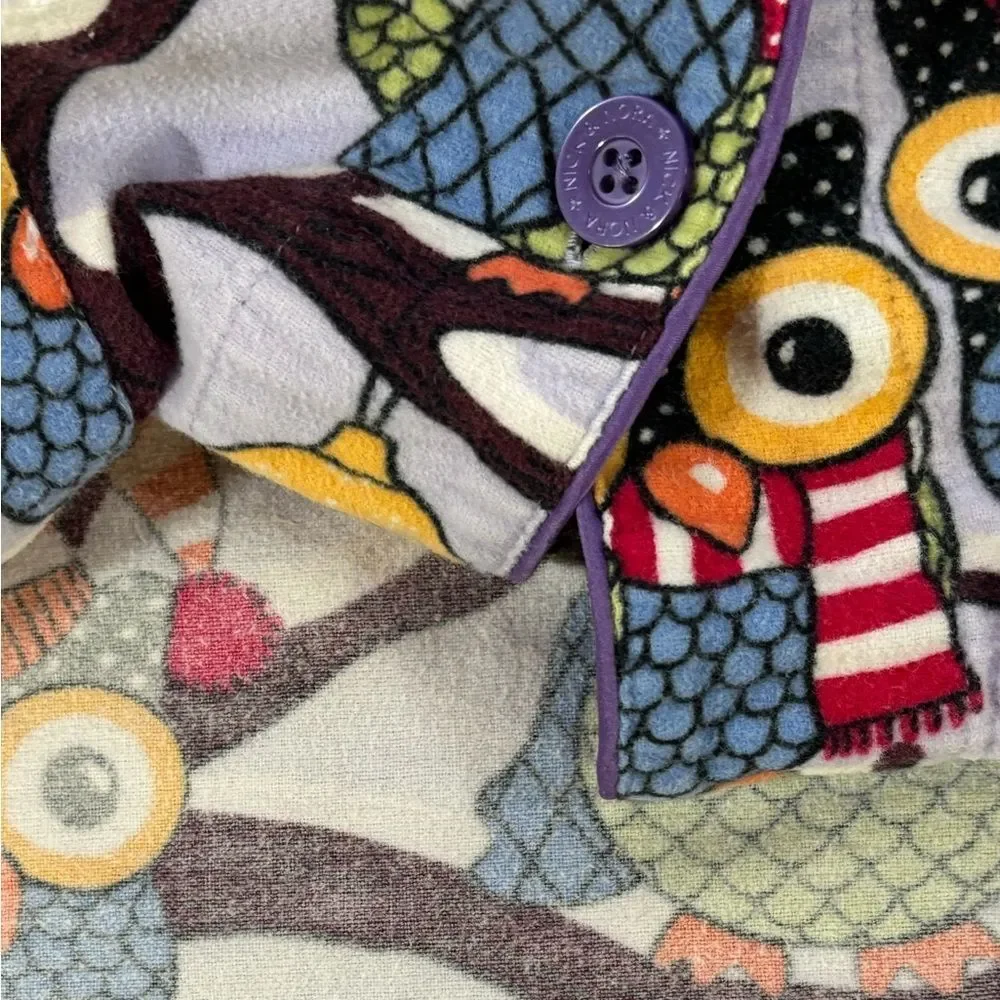 Nick & Nora Purple Owls in Hats Holiday Print Cotton Holiday Pajama Top Size L
